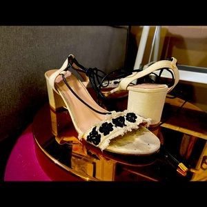 Kate spade canvas embroidered lace up sandals